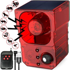 Solar Outdoor Motion Sensor Alarm - Noise Maker129Db Alarm, Recording, Siren, Do