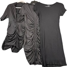 Fashion Nova Dress Bundle Medium Black Ruched Bodycon Ribbed Womens Lot of 3