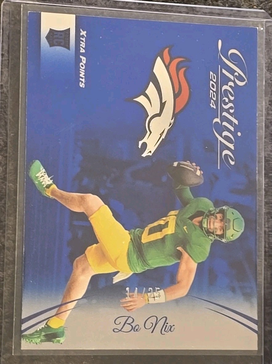 2024 Panini Prestige SP Rookies Bo Nix #391 Xtra Points Blue #/25 (RC) Broncos
