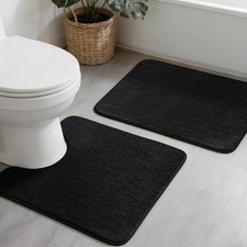 Memory Foam Bath Rug Set Extra Thick Mat Non Slip Black 24x17 24x20 U