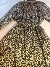 LOFT Plus Size 18 Leopard Print Midi Dress Tie Waist Long Sleeve Animal Print