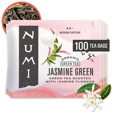Organic Green Tea with Jasmine, 100 Green Tea Bags with Real Jasmine