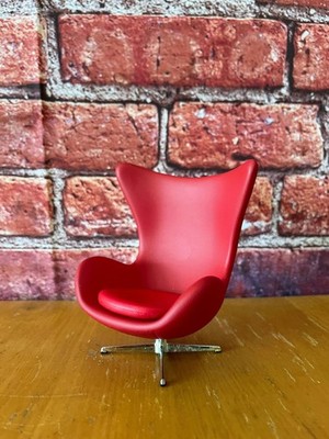 Miniature 1:12 Scale Egg Chair - Arne Jacobsen, MCM Chair Red Mini Armchair