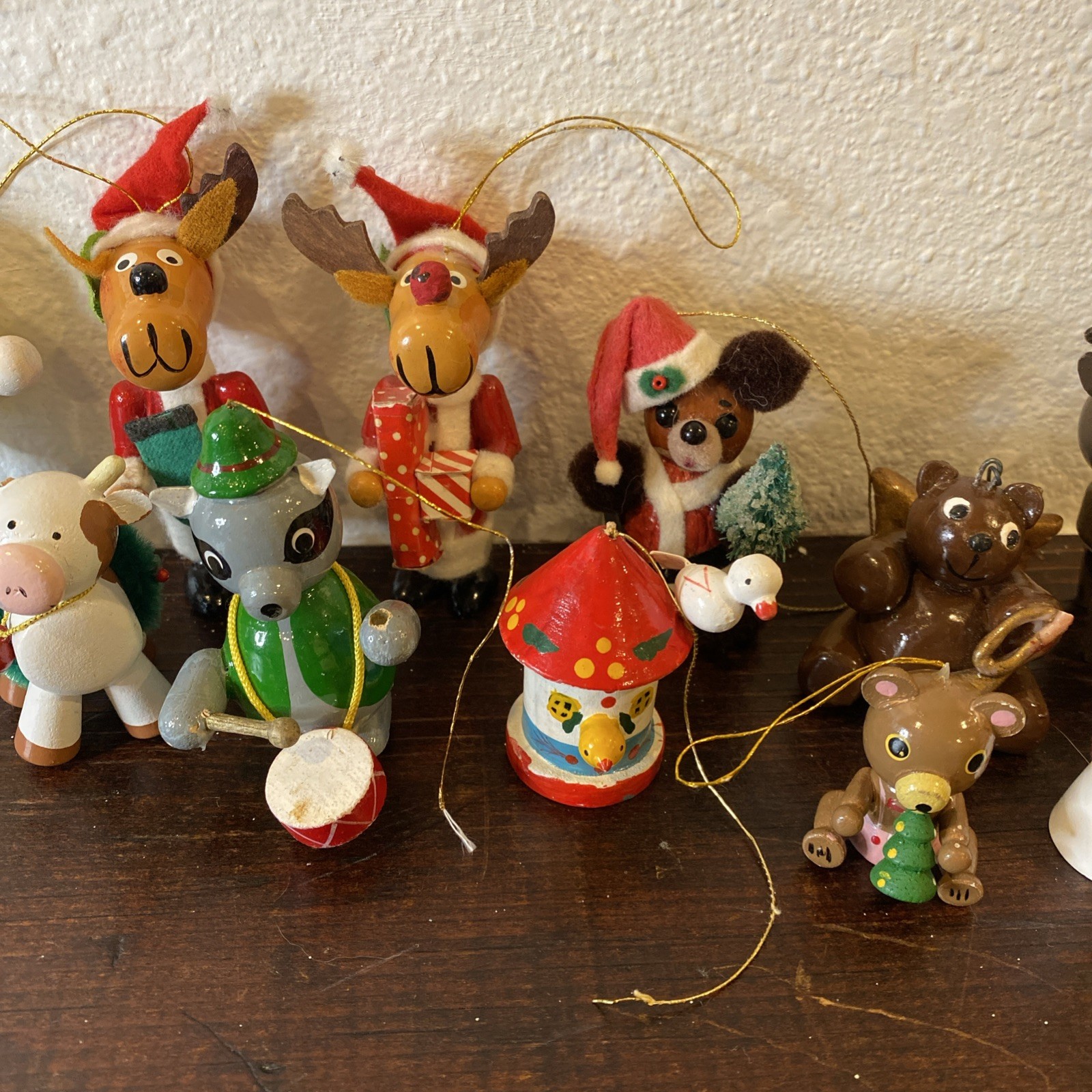 Lot Of  13 Various Wooden Christmas Ornaments Various Figures Some  Vintage