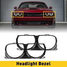 LH & RH Front Headlight Bezel Lamp Cover Trim Set For 2015-2021 Dodge Challenger