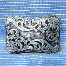 Western Filigree Floral Scroll Belt Buckle Cowboy Cowgirl Vintage 90s .CPA996