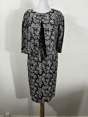 Vintage 1950S Wiggle Dress Size S Black Silver Floral Two Piece Acetate ￼