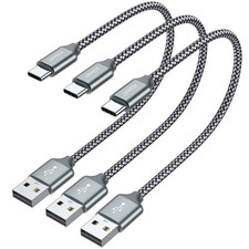 Short USB C Cable, USB A to Type-C Charger Cord 3.1A Fast Charging 1ft 3-Pack 