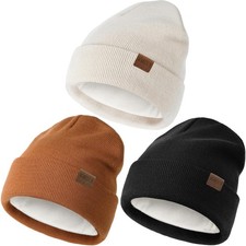 3 Pack Winter Beanie for Men Women Warm Thick Fleece Lined Knit Cuffed Hat
