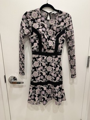 True Decadence Black Floral Embroidered Mesh Lace Dress Long Sleeve UK 6 US 0-2