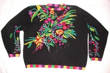 VTG 90  s Oversized Bold Standout Embroidered Cardigan Sweater Sz 2 Lisa Nichols