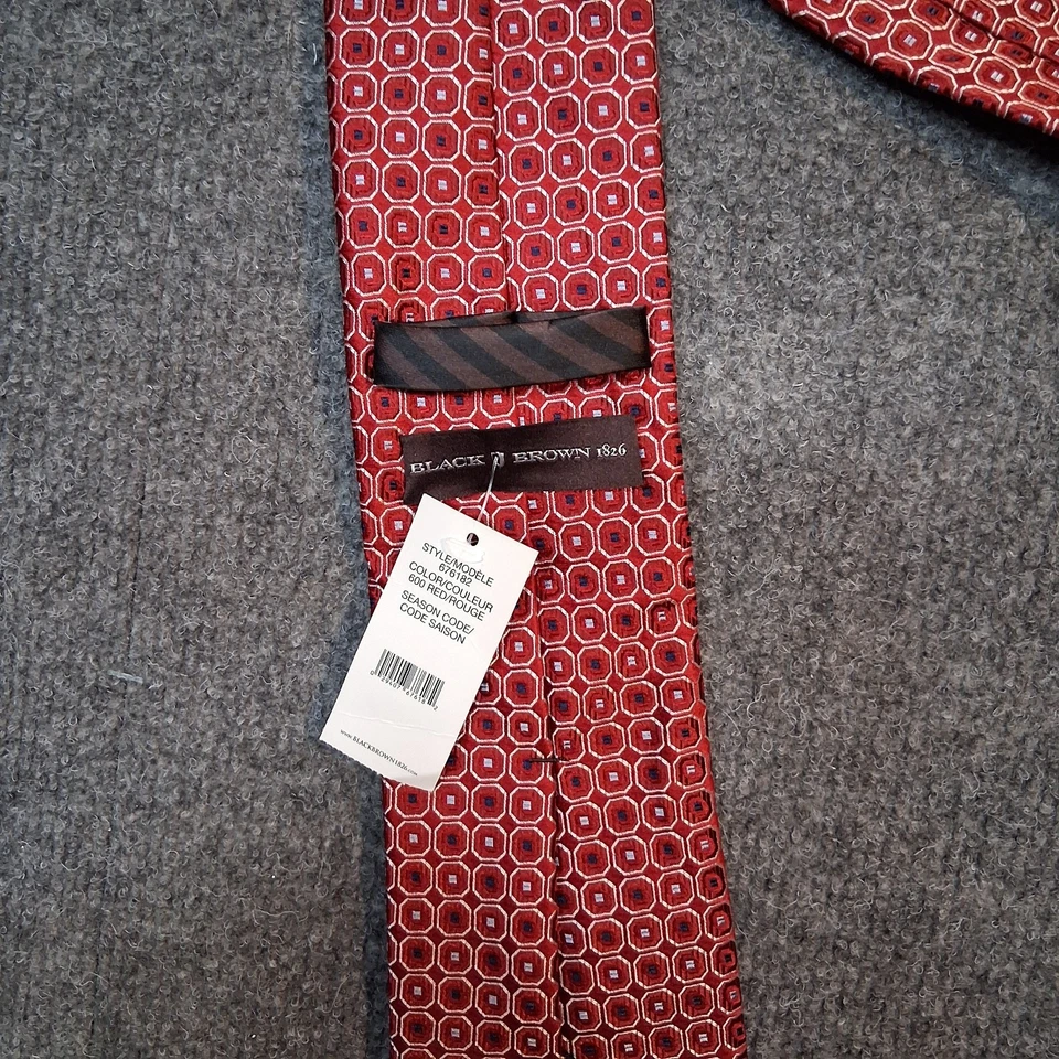 Corbata negra y marrón 1826 nueva con etiquetas patrón geométrico rojo 100% seda 58x3,25 Foto 3 de 4