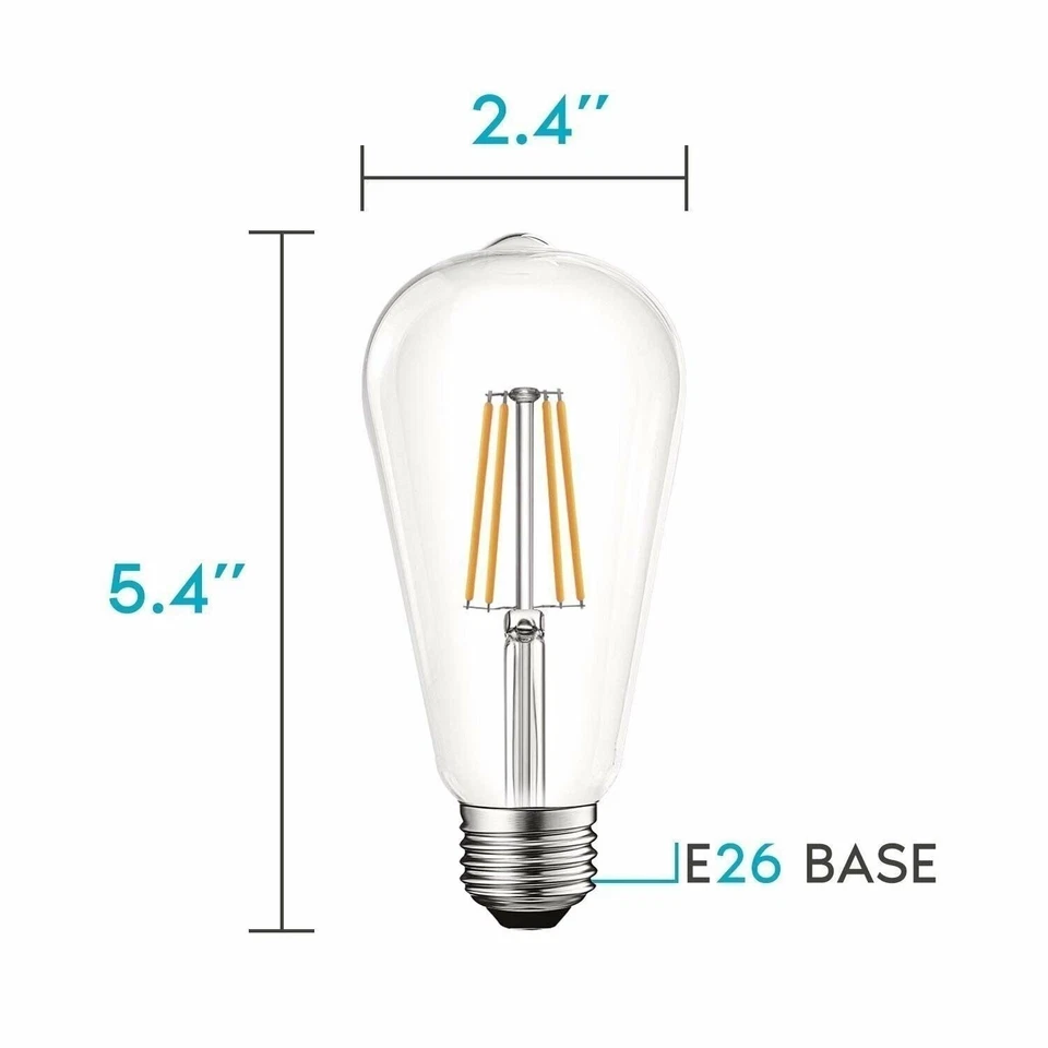 Luxrite Vintage S19 LED Edison Filament Bulb 60W 2700K 550lm Dimmable (4-Pack) - Image 3 of 4