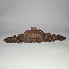 Antique French Wood Carved Oak Pediment Architectural Salvage Overhead Door 14"