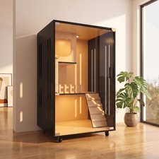 Cat House Modern Cat Villa, Indoor Cat Cage w/ Tempered Glass Door Wheels