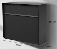 Black Metal Wall Mounted Locking Mailbox 15x13.5x5.5 in w/ Screws  Anchors