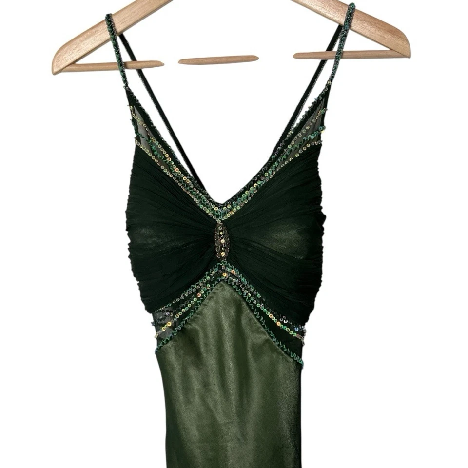 Vestido sin Mangas Vintage Y2K Escala Seda Cuentas Verde PS P S Foto 2 de 4