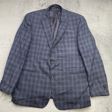 Jos A Bank Reserve Men  s Silk/Wool 2-Button Blazer Navy Blue Plaid 46 Long