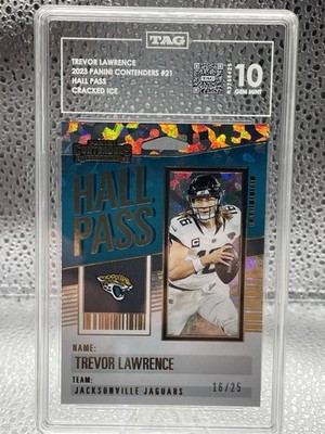 2023 Contenders Hall Pass TREVOR LAWRENCE #'d /25 Cracked ice - # MATCH - TAG 10