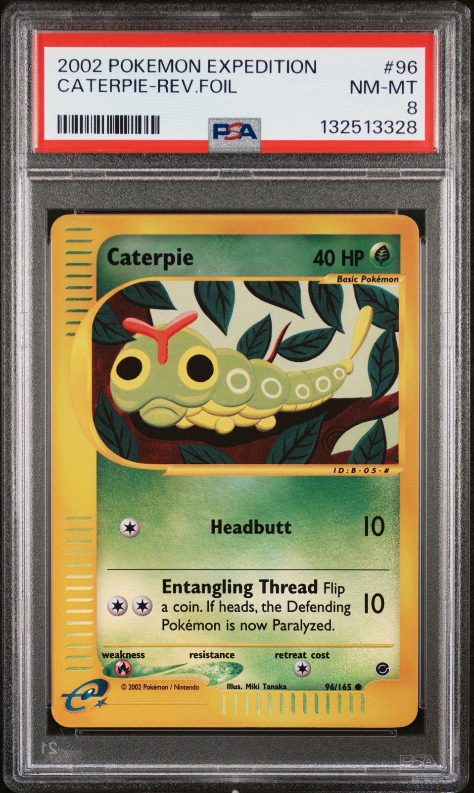 2002 POKEMON EXPEDITION #96 CATERPIE-REVERSE FOIL PSA 8