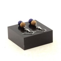 Ohrringe 2 Perlen Lapis Lazuli + Holz 8 Mm Aus Stahl Hergestellt In Frankreich
