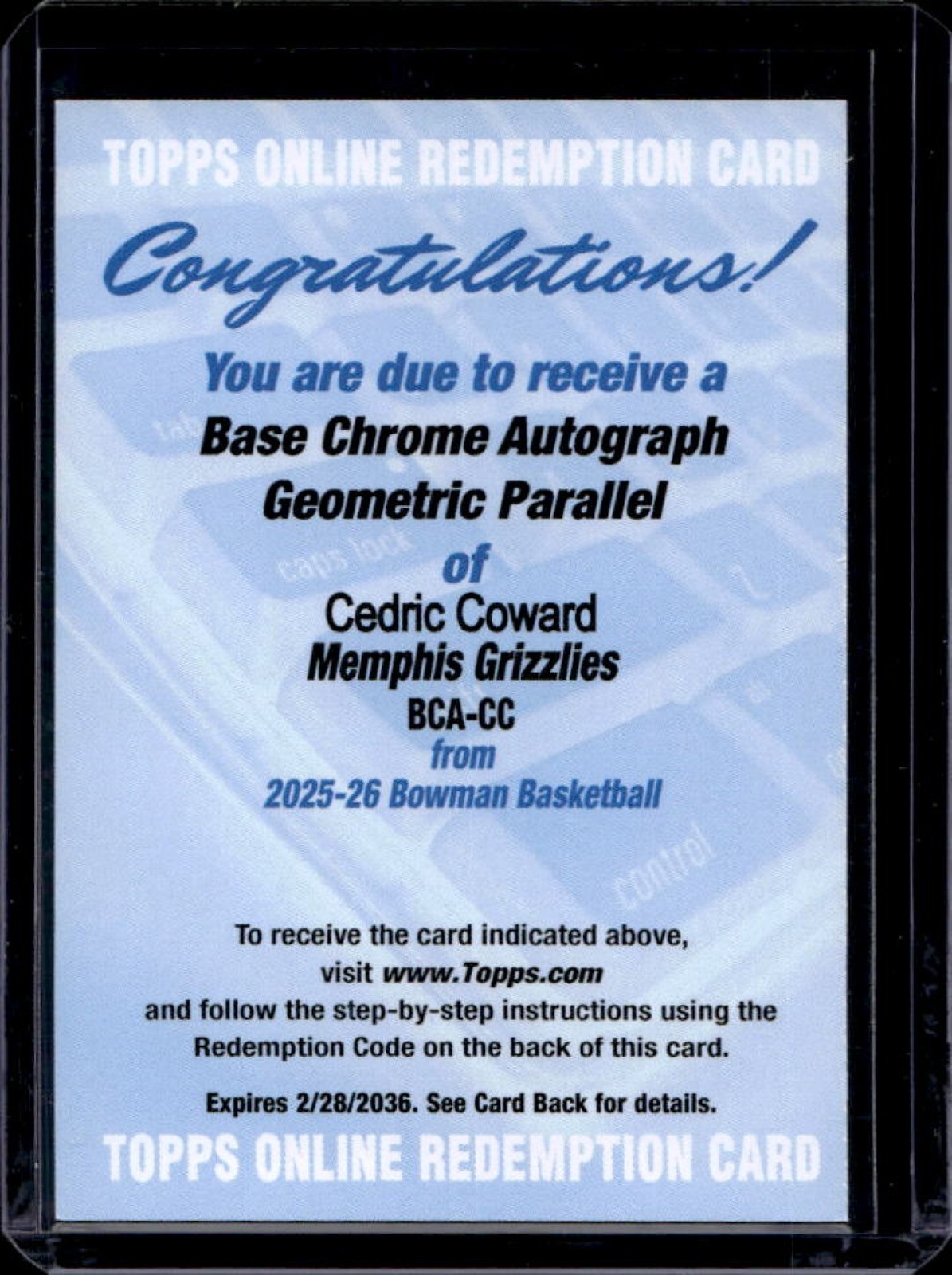 2025-26 Bowman Cedric Coward Chrome Auto Geometric Refractor Rookie RC #BCA-CC
