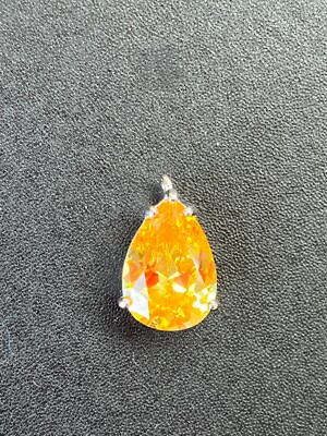Estate JC Thailand Marked Yellow Faceted Teardrop Rhinestone in Silvertone Setti