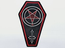 BAPHOMET SIGIL COFFIN EMBROIDERED BACK Red And White PATCH