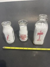 Lot of 3 Vintage PA Half Pint, Pint, Clear Glass Milk Bottles in nice shape.