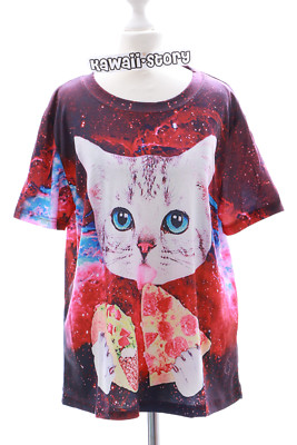 T-42 Sky Pizza Tacco Cat Cat Universe Red Japan T-Shirt Harajuku Kawaii Story