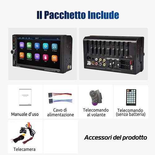 Autoradio 2 DIN Senza Fili Apple Carplay Android Auto Bluetooth AUX USB-C TF CAM - Foto 17 di 17