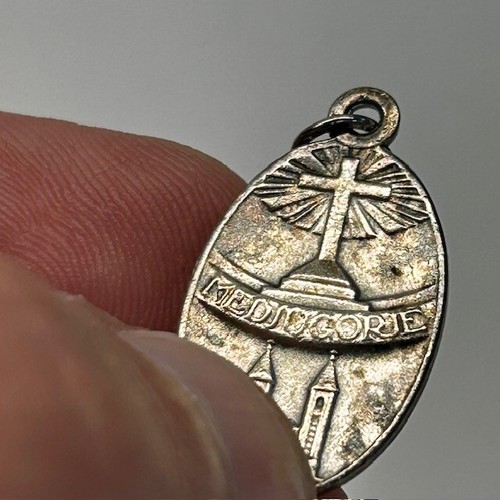 Antique Catholic Our Lady of Medjuqorie Oval Sterling Medal Pendant - Picture 6 of 8