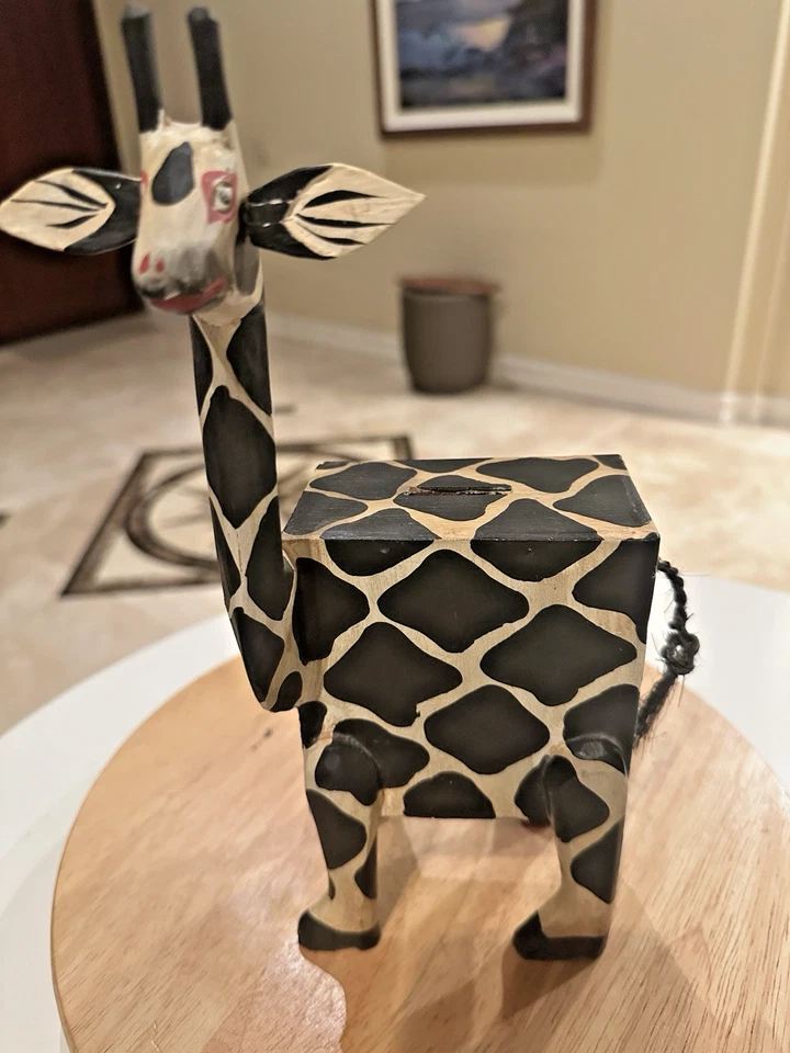 Primitive Folk Art Whimsical Wood Giraffe Coin Bank 11"H x 5"L x 4"W - Image 3 of 4