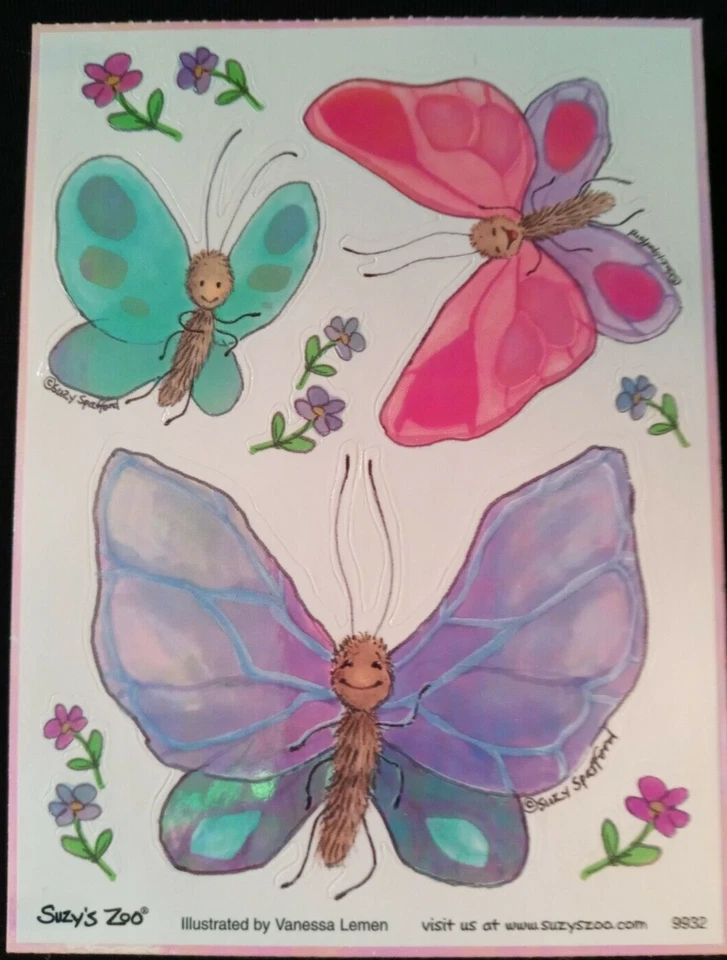 SUZY'S ZOO OPALESCENT BUTTERFLIES STICKER SHEET #9932