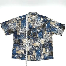 J.T. Beckett Men's Button Up Shirt Sz L Blue Gray Marine Abstract Fish Shell S/S