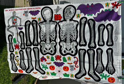 Mr. Bones and Friends Door Hanging Halloween Pattern Fabric Glow-In-the-Dark