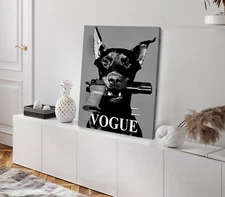 Fashion Dog with Gun B&W Design Stretched Canvas 40x50cm Print