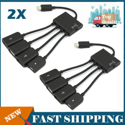2PC Micro USB Charging OTG Hub Splitter Cable for Phone Android Tablet 4 In 1 US