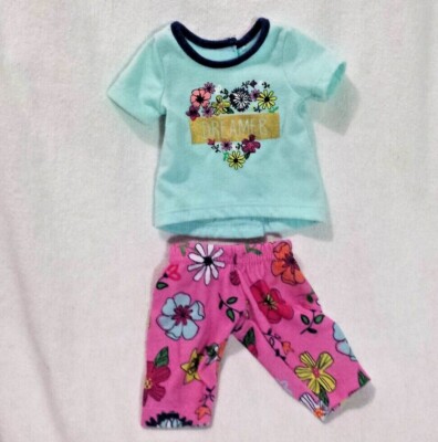 Doll Clothes 18'' Komar Kids Blue Dream Heart Tshirt w/ Pink Floral Capri Outfit
