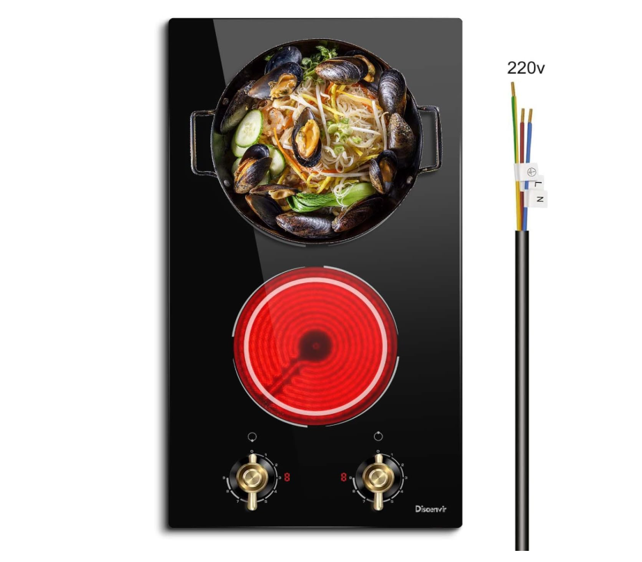 2 Burner Electric Cooktop - 12 Inch Electric Stove Top 3000W, 220V Drop-in Ceram