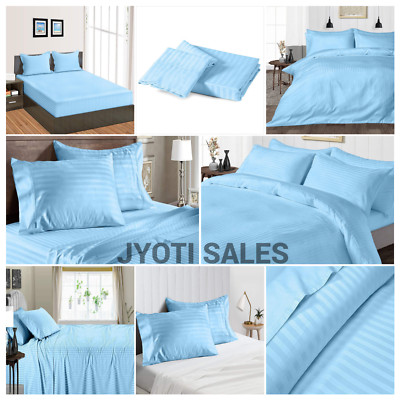 100% Cotton 1200 Thread Count Sky Blue Stripes Select Sheets OR Duvet Covers