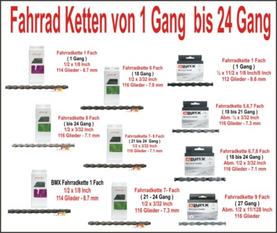 Fahrrad Kette BMX CITY MTB  Mountainbike Touren 1 Fach 5,6,7,8 -9 Fach 1-24 Gang