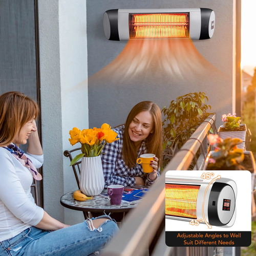 Patio Electric Heater Wall-Mounted Infrared Heater W/ Remote Control - Picture 6 of 12