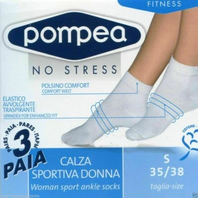 6 PAIA CALZINO SPORTIVO ELASTICO POMPEA BIKE UOMO DONNA NO STRESS BIANCO-NERO