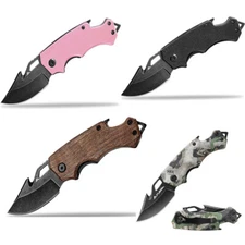 FLISSA Mini Folding Pocket Knife 2.5''Stainless Steel Drop Point Blade EDC