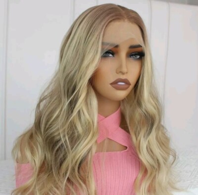 - Human hair blend dirty blonde lace front wig Dirty Blonde HD Front Lace Wig Human Hair Blend Highlights  main image 2