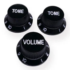 AxLabs Strat-Style Knob Set (3), Black with White Font
