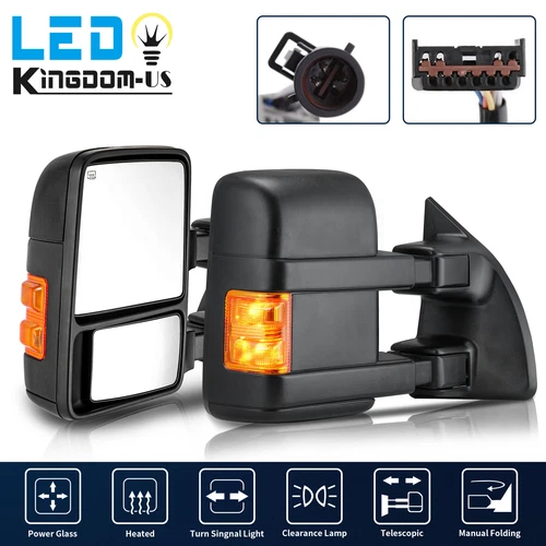 Pair Power Heated Amber Signal Tow Mirrors for 99-07 Ford F250-F550 Super Duty