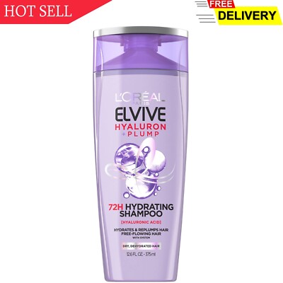 L'Oreal Paris Elvive Hyaluron Plump Hydrating Shampoo for Dehydrated, Dry Hai...