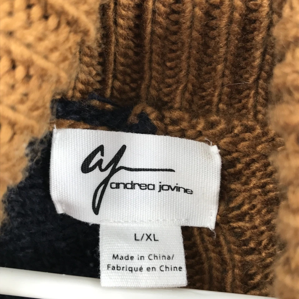 Andrea Jovine женщин пончо свитер большой XL коричневый черный коренастый кабель карманы - Изображение 3 из 4